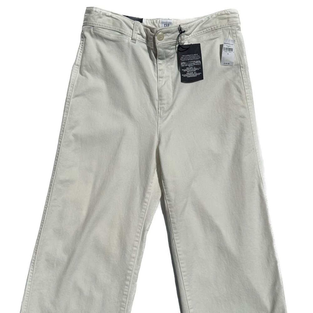GAP Womens High Rise Wide-Leg Crop Stretch Cream Pants